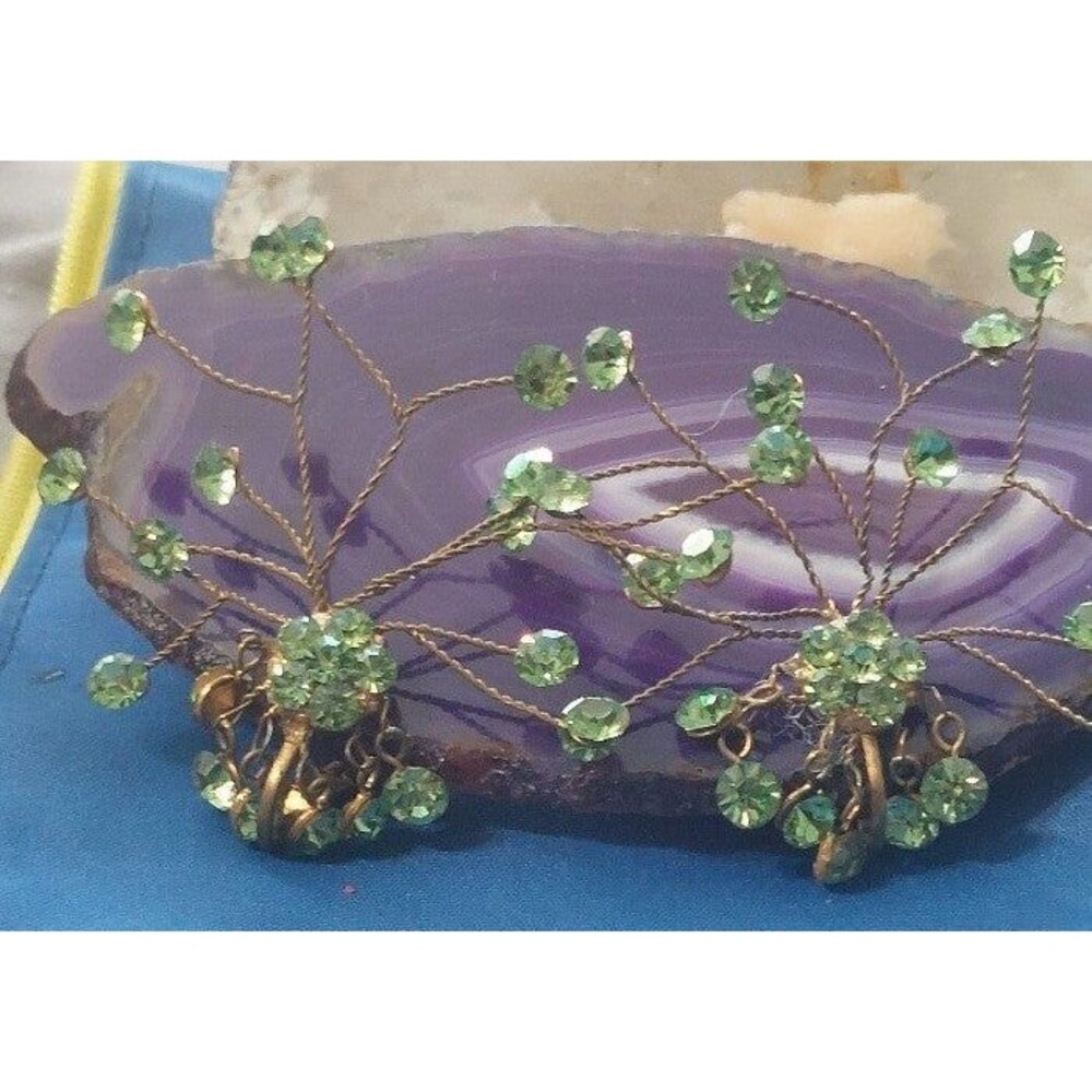 Statement Green Rhinestone West Germany Brass Cli… - image 4